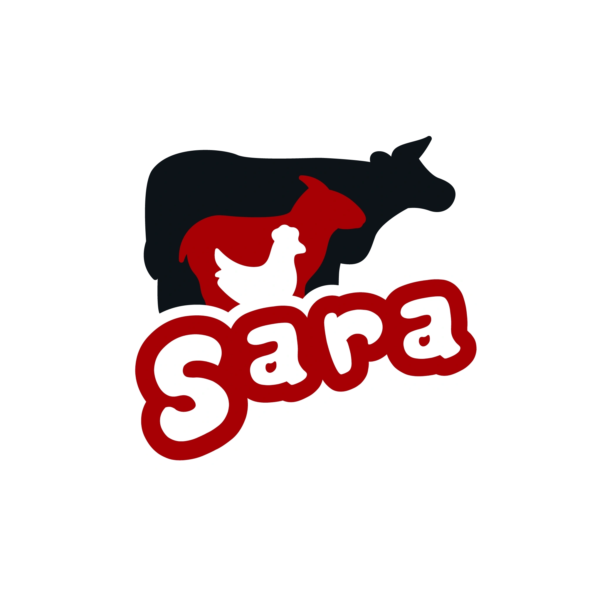 SARA logo mark on red background